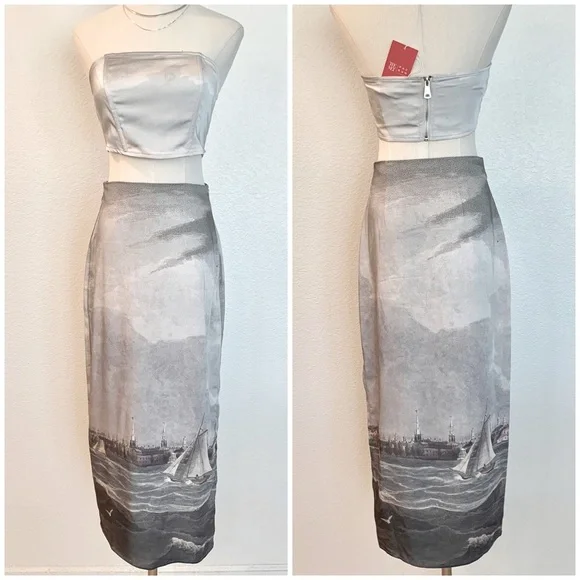 The MET x PacSun Sailboat Satin Midi Skirt and Strapless Bustier Top Set Dress